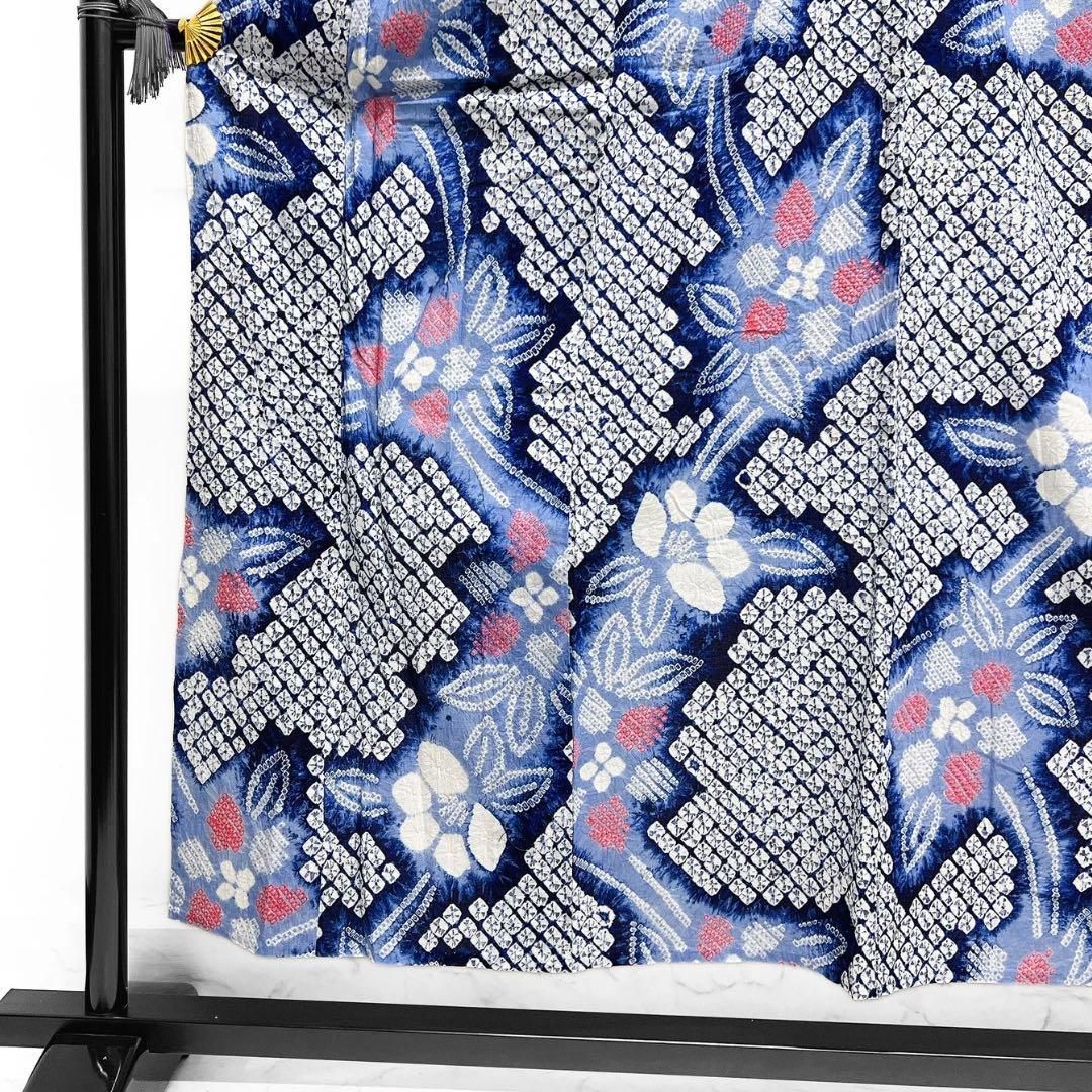 浴衣 有松鳴海絞り 花模様 流線 鹿の子 グラデーション 着物 034a d