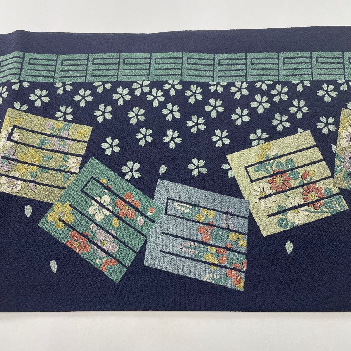 開き名古屋帯 秀品 源氏香 桜 縮緬 濃紺 正絹 【中古】 - メルカリ