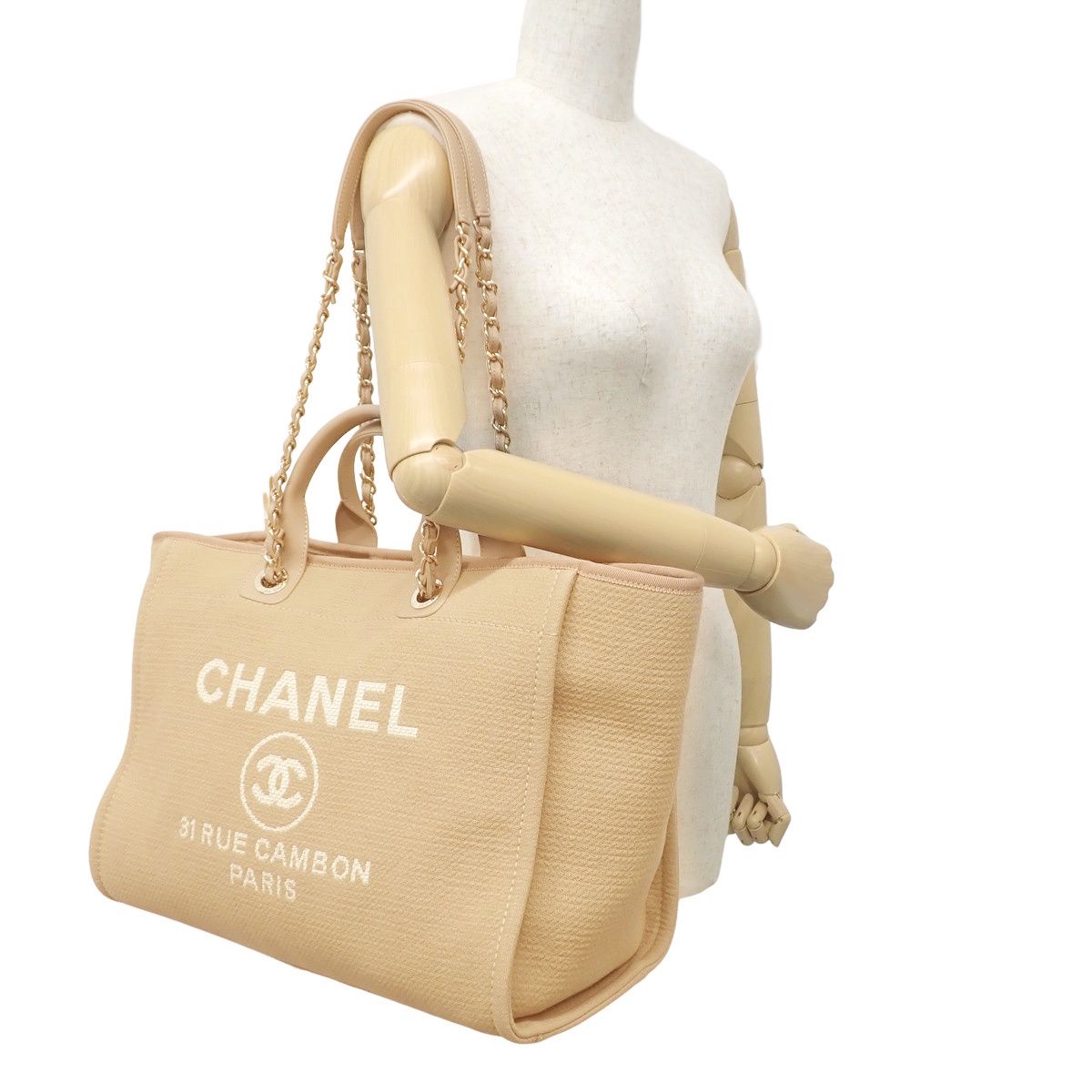 CHANEL シャネル ドーヴィル トートバッグGM トートバッグ 2WAY 肩掛け チェーンショルダー キャンバス ベージュ シャンパンゴールド金具 A66941 レディース 40802159248 アラモード DECORATOM_COM_BR
