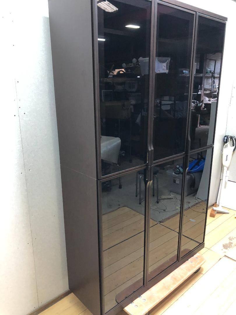 生松工芸 フリーボード ガラス扉 エヴァンス DB 120 ダークブラウン 日本製 食器棚 本棚 書棚 AV収納 250915-1