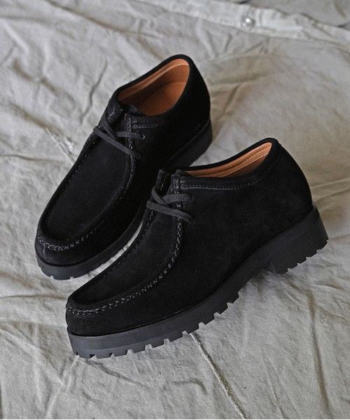 SHIUN　シウン　BLACK　SUEDE　MOCCASIN　レザーシューズ　スエードモカシン　デッキシューズ　Sサイズ(25.5-26.5cm程度)　ブラック