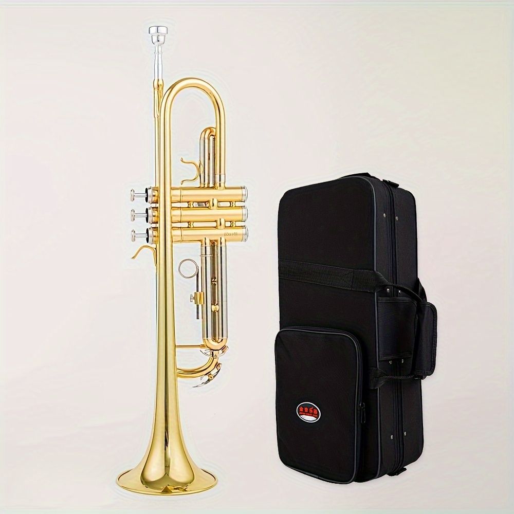 新着商品 ジンインプロフェッショナルトランペット フラットB音 ブラスラッカー ゴールデン 用トランペット楽器 バンドパフォーマンス トランペットストラップバッグ フルセットアクセサリー シルバープレートマウスピース-S100jDF