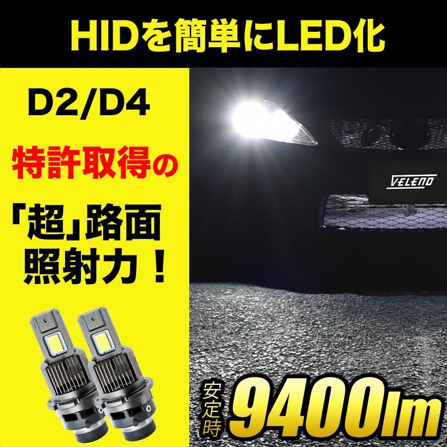 HID LED化 ヘッドライト VELENO 実測値 9400lm D2S D2R D4S D4R LED化 LEDヘッドライト 安定時 LED ヘッドライト 純正より明るい 純正と同サイズ ワンタッチ装着 特許取得 ヴェレーノ ベレーノ HIDヘッドラ