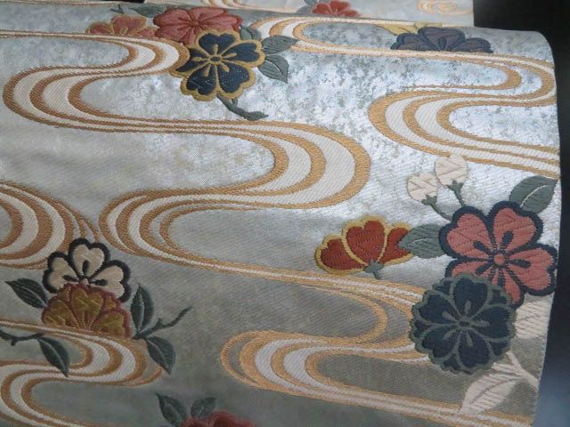 アンティーク着物 袷 小紋 赤紫 折り鶴 花 正絹 やわらかもの