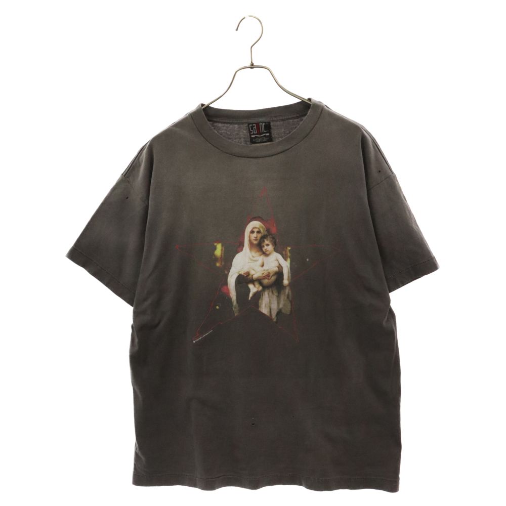 SAINT MICHAEL (セントマイケル) 23SS STR MARIA SS TEE スターマリア フロントプリント ダメージ加工 クルーネック半袖Tシャツ SM-S23-0000-007 ブラック