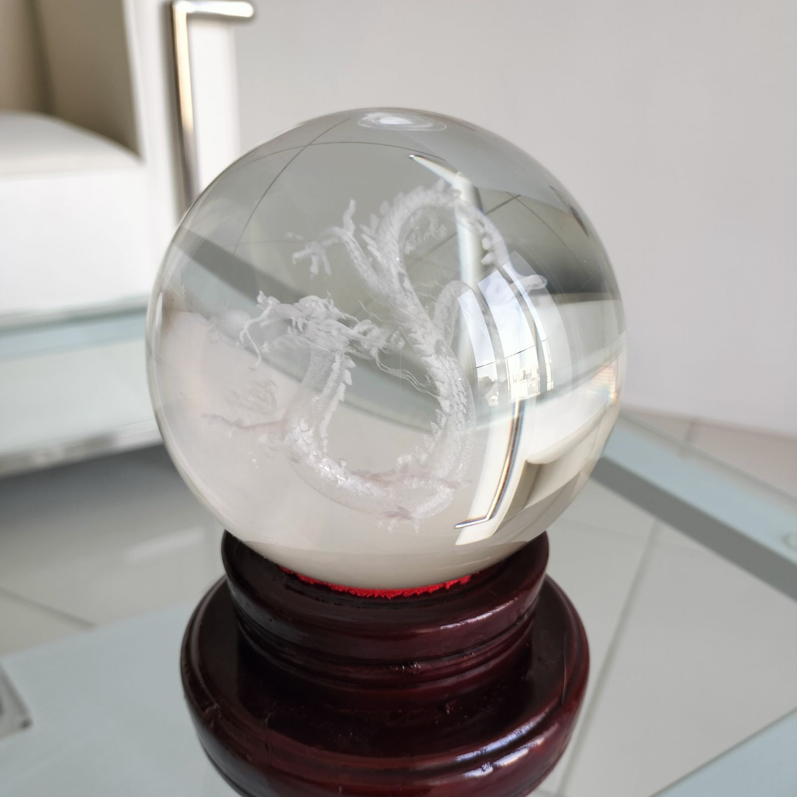 レーザーで彫られた龍の丸珠[tKEL]10cm 特大サイズ☆当店人気商品