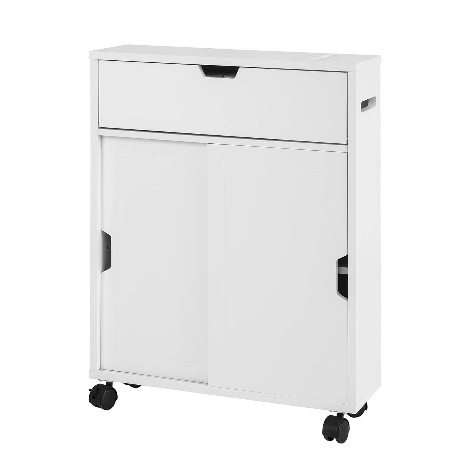 人気商品 ブラシ収納 キャスター付き トイレットペーパーストッカー 隙間収納 薄型 北欧風 スリム おしゃれ トイレ収納 すきま収納 スリム トイレラック トイレ SoBuy 棚 BZR31-W|幅52×奥行き17×高さ67cm