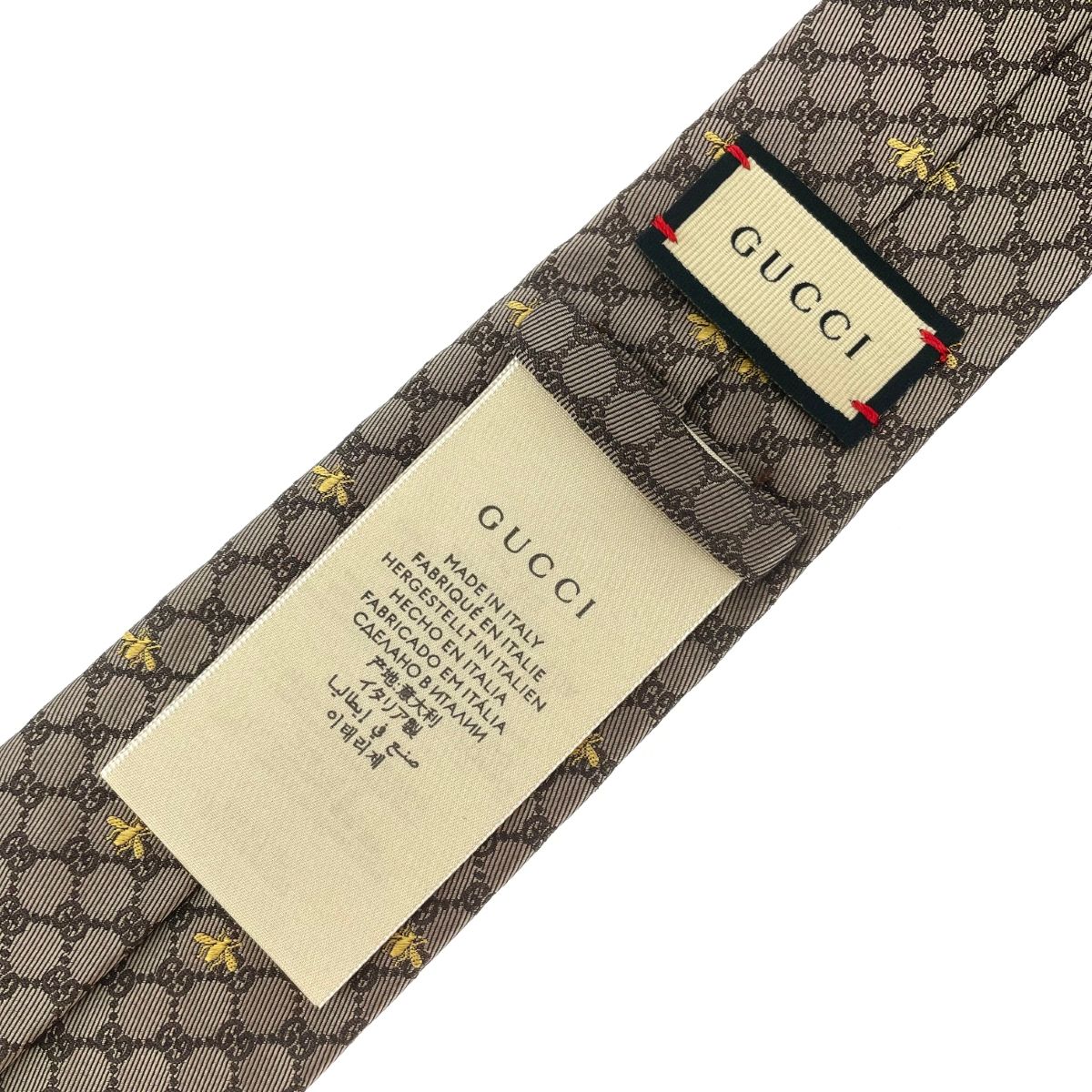 美品 GUCCI グッチ ネクタイ ブラウン Bee 蜂 GG柄 シルク100％ メンズ