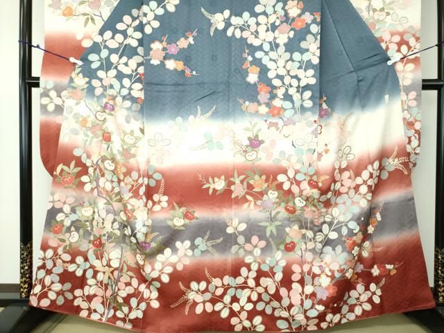 平和屋着物○十日町老舗ブランド 吉澤友禅 吾妻徳穂 振袖 駒刺繍 橘 暈  