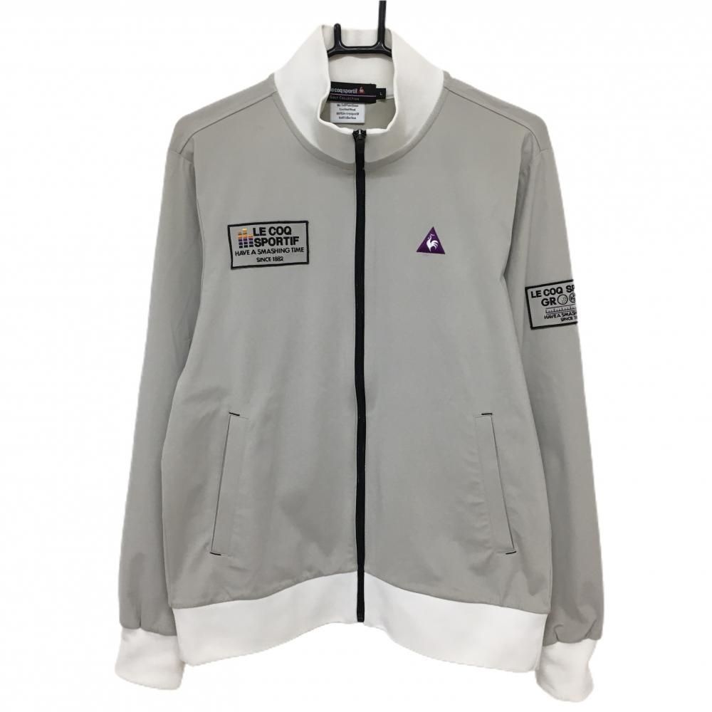 【美品】ルコック ジャケットブルゾン グレー×白 ロゴ刺しゅう メンズ L ゴルフウェア le coq sportif
