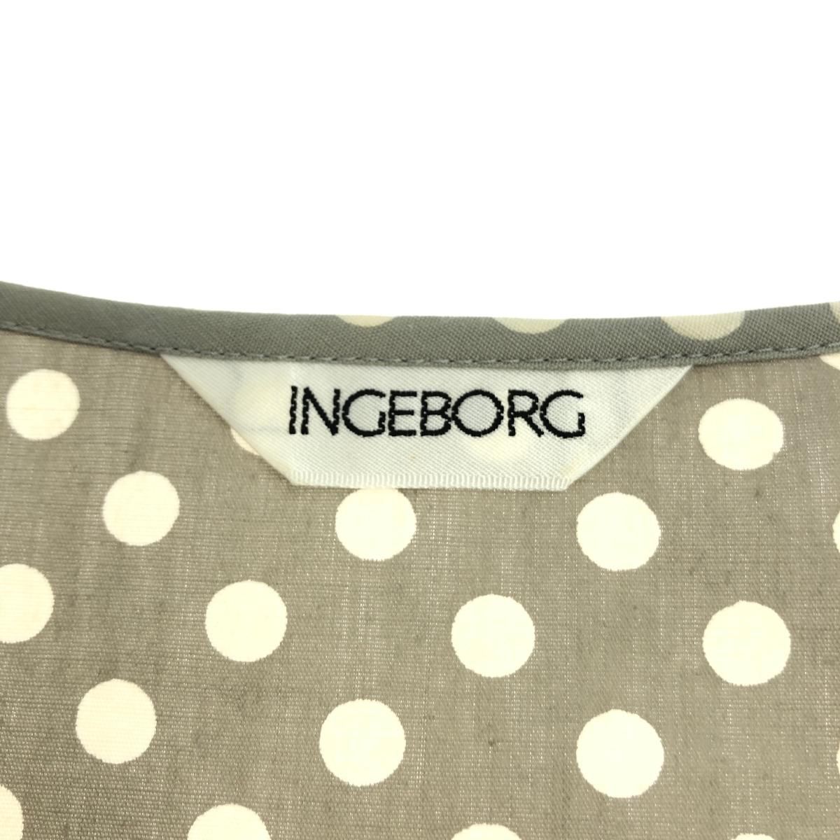 INGEBORG インゲボルグ ドット柄 ピンタック ワンピース グレー