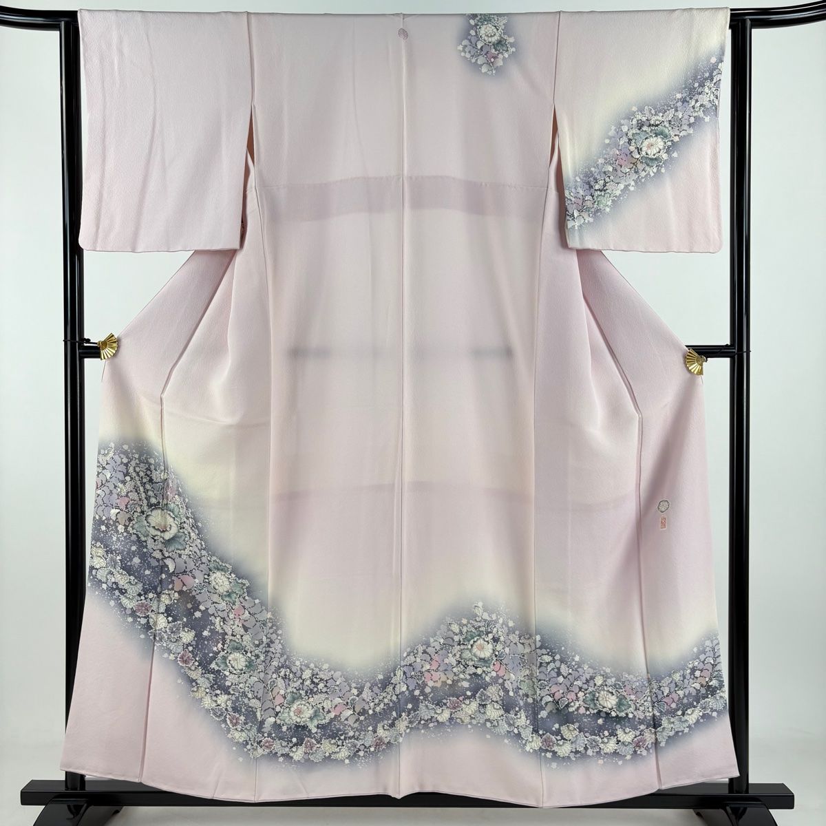 訪問着 身丈157cm 裄丈63cm S 袷 翠山工房 落款 辻が花 ぼかし ピンク 正絹 一つ紋
