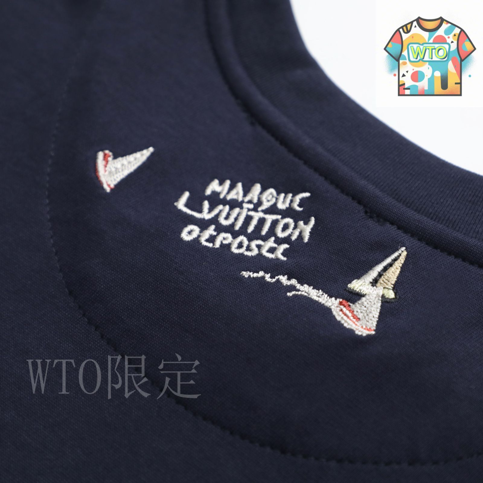 今日特価】Louis Vuitton ゴールド刺繍ロゴ カジュアル丸首半袖