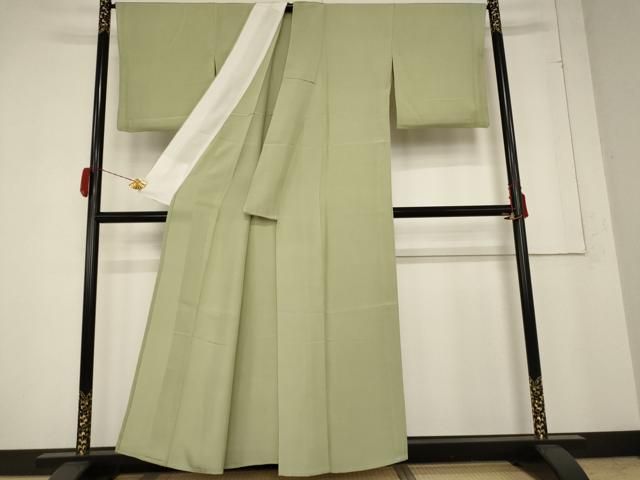 平和屋着物 夏物 色無地 絽 松葉色 正絹 AABB0485st