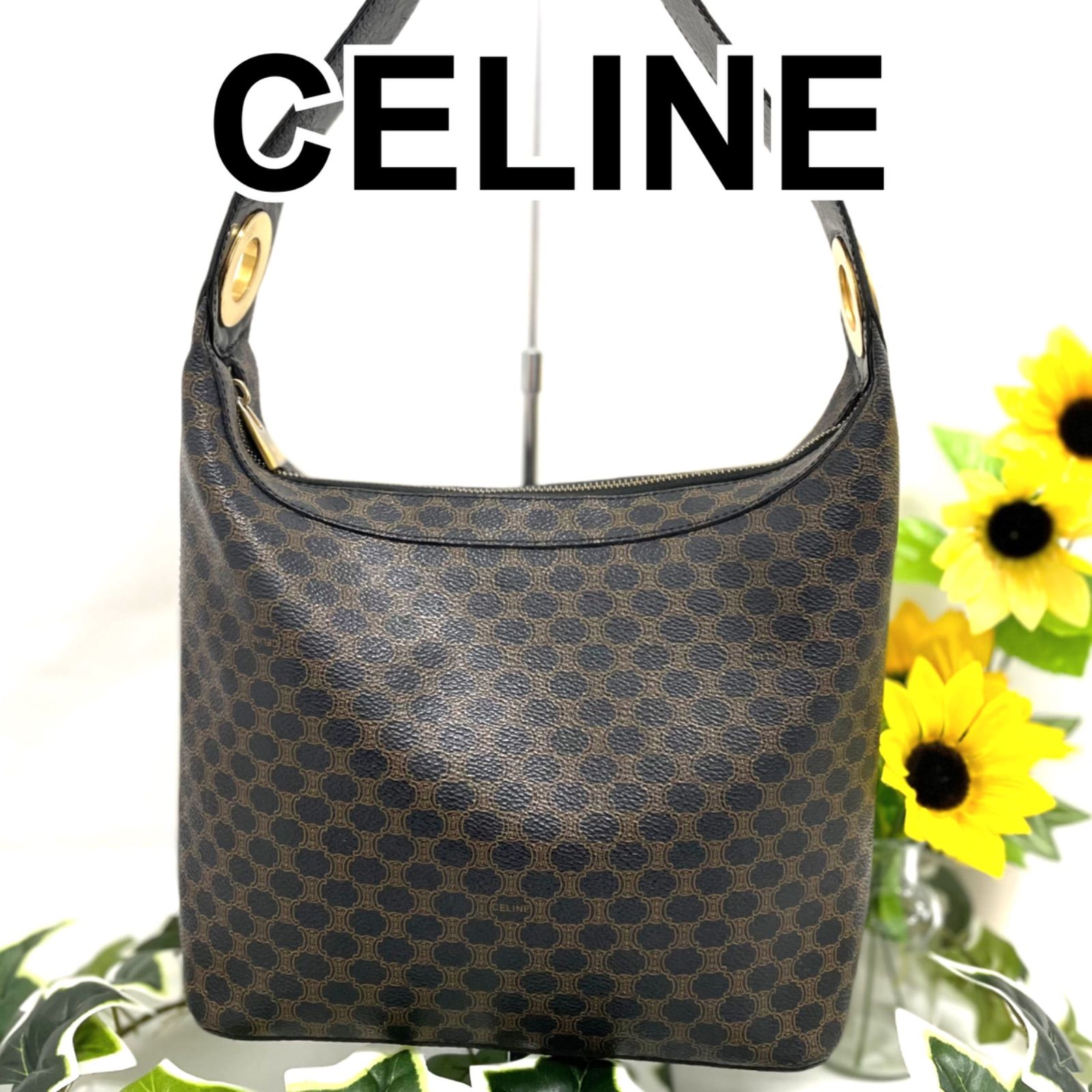 CELINE セリーヌ ブラック マカダム ワンショルダーバッグ サークル 