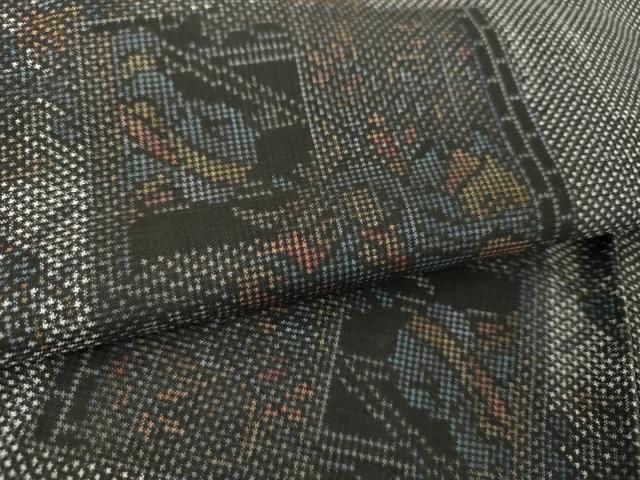 平和屋着物○本場大島紬 7マルキ 平安人物風景花文 久野織物特製 証紙