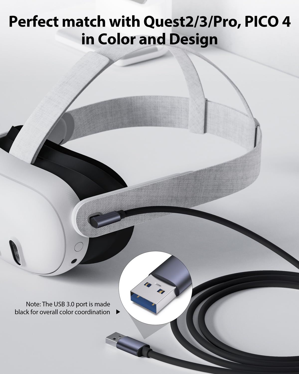 Amavasion リンクケーブル 16フィート / Quest 2/3/Pico 4アクセサリー対応 電源用個別充電ポート付き 高速USB 3.0 Type A to Cデータ転送 VR/ゲームPC用 ブラック [ブラック] [16FT]