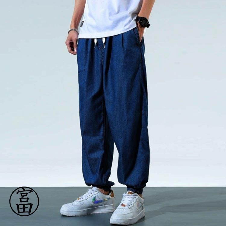 青 デニム ブルー ジョガーパンツ ウエストゴム テーパード 大きいサイズ デニムパンツ イージーパンツ ジーンズ テーパードパンツ ジーパ JlmR187