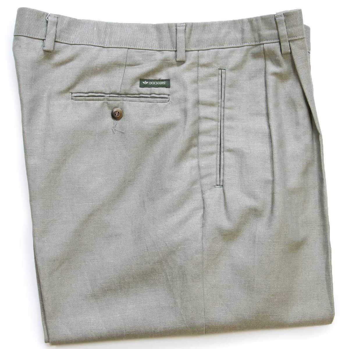 90s DOCKERSドッカーズ RELAXED FIT ツータック スラックス コットン×リネンパンツ グリーングレー W36 L34 Levi sリーバイス