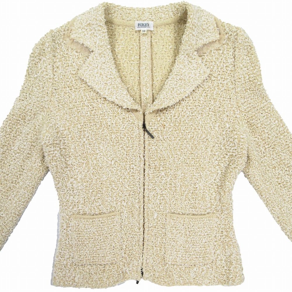 FOXEY ジャケット S(38) ベージュ フォクシー FOXEY ベージュ系 ニット ジャケット 38