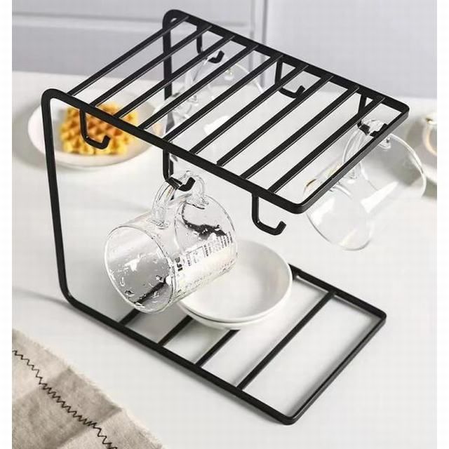 カップラック カップスタンド  ステンレス製 カップホルダー ソーサーラック　2in1 おしゃれ 6カップ収納  黒 xzdsdkm