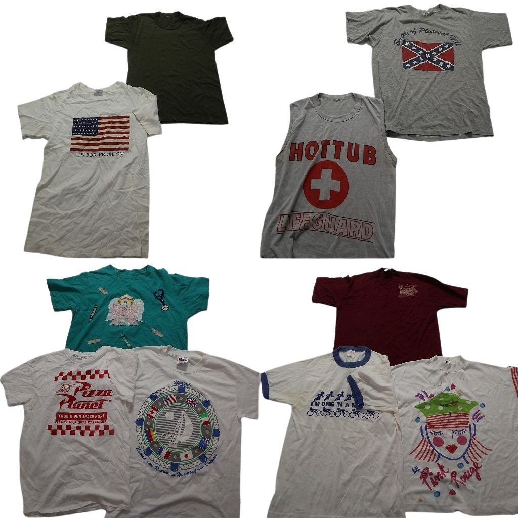 定番人気，安い 古着卸 まとめ売り シングル 半袖Tシャツ 10枚セット (メンズ M ) タンクトップ 星条旗 リンガーＴ ディズニー 中古 古着 NB3622 その他