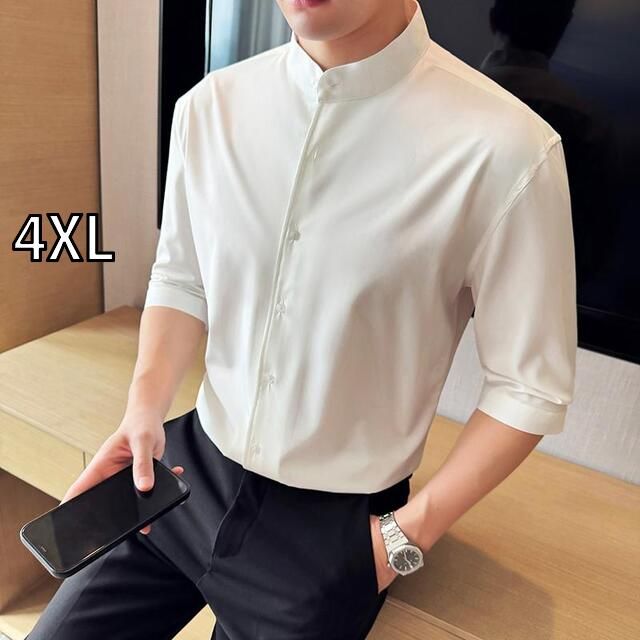 [4XL ]秋冬 コーデ メンズ  服 シンプル ファッション オシャレ 大人 かっこいい 大きいサイズ ストリート 紳士服  半袖 シャツ 薄手 ハイエンド カジュアル スリムフィット スタンドカラー 五分丈 