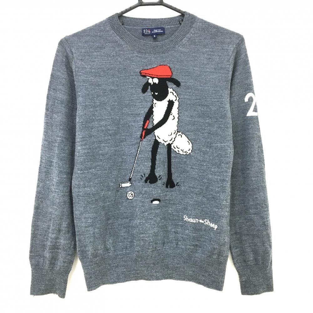 美品】23区ゴルフ×ひつじのショーン セーター グレー×レッド ウール混