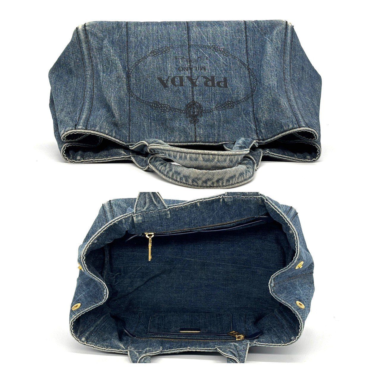 ギャラ付き　プラダ　カナパ　トートバッグ　L　デニム　インディゴ ブルー　大 PRADA カナパ デニム トートバッグ ギャラ付き プラダ カナパ トート