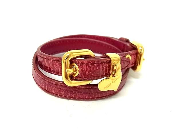 miumiu マドラスレザーブレスレット ハート miumiu ミュウミュウマドラスハートチャームブレスレットピンク