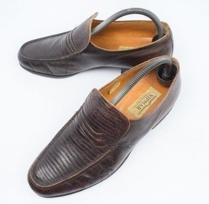 90s?rare/Vintage★NIPMAR/ニップマー★ワニ/クロコダイル/レザースリッポンシューズ【25.5-26.0-26.5/8/BROWN】ローファー/イタリア製◆bH-111<sale>