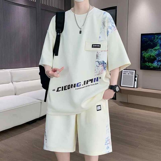 種類51：L 約50〜60kg/A：G57 白  メンズ ファッション 服 男性用 オシャレ シンプル 大人 かっこいい 大きいサイズ ストリート 紳士服 カジュアル スーツ 半袖 夏 T シャツ セット