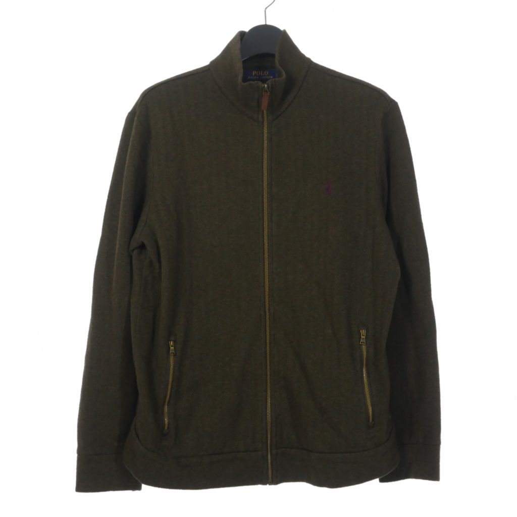 ポロ ラルフローレン POLO RALPH LAUREN ヘリンボーン ジップアップ ニット カーディガン M カーキ