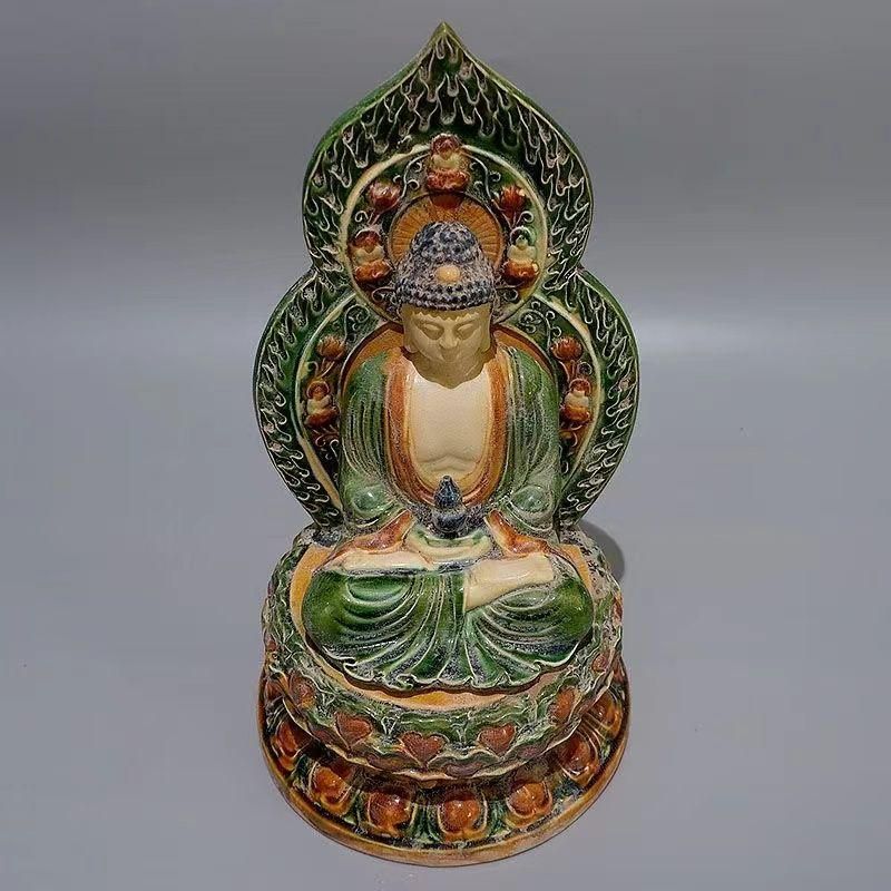 釈迦仏座の蓮の彫刻の置物 現代工芸品 美術品 装飾品 置物