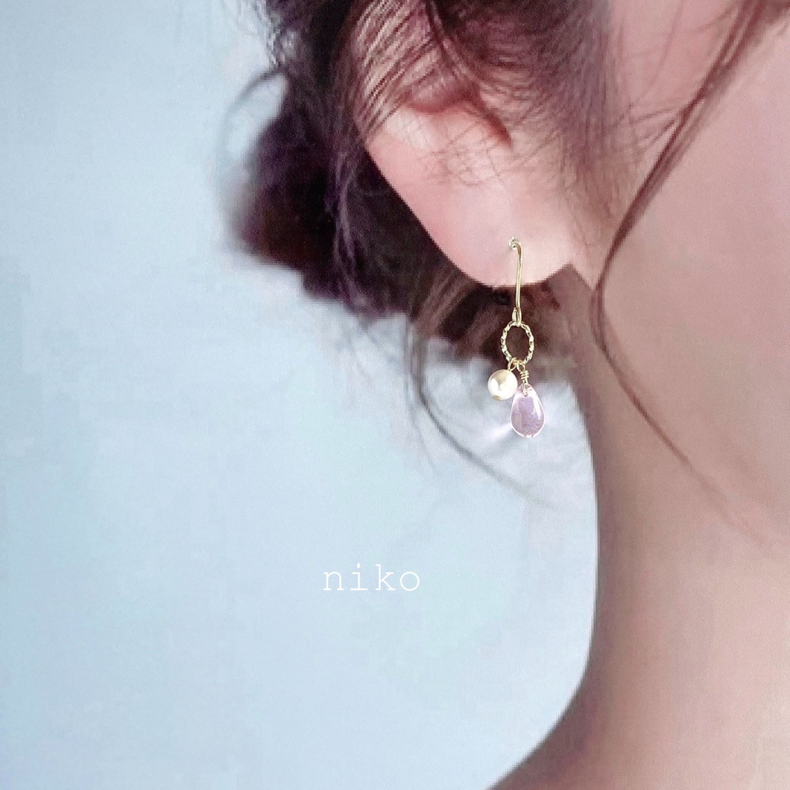 ◇ 277 ナデシコピンク しずく ガラス パール ピアス イヤリング 