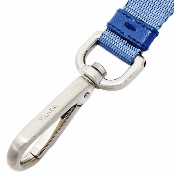 美形の プラダ ストラップ ロゴ ネックストラップ ナイロン ブルー系 青 PRADA ロングストラップ キーフック ID ストラップ ブランド小物
