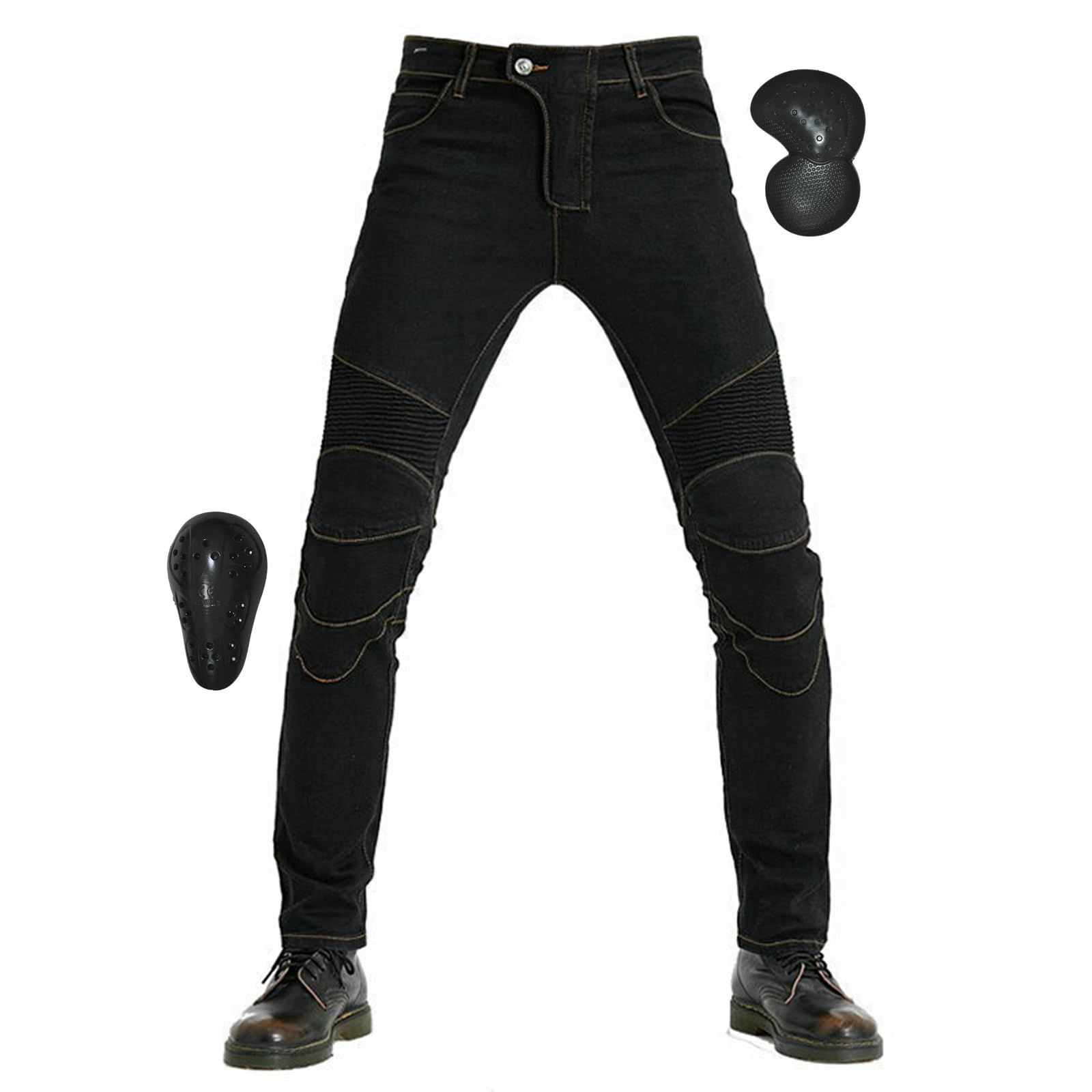 耐磨 レーシングパンツ 伸縮性 バイク用ジーンズ ブラック バイク用ズボン 春夏秋冬 ライダースパンツ プロテクター付き 2 XLサイズ ライディングパンツ メンズ バイク用パンツ RENHE