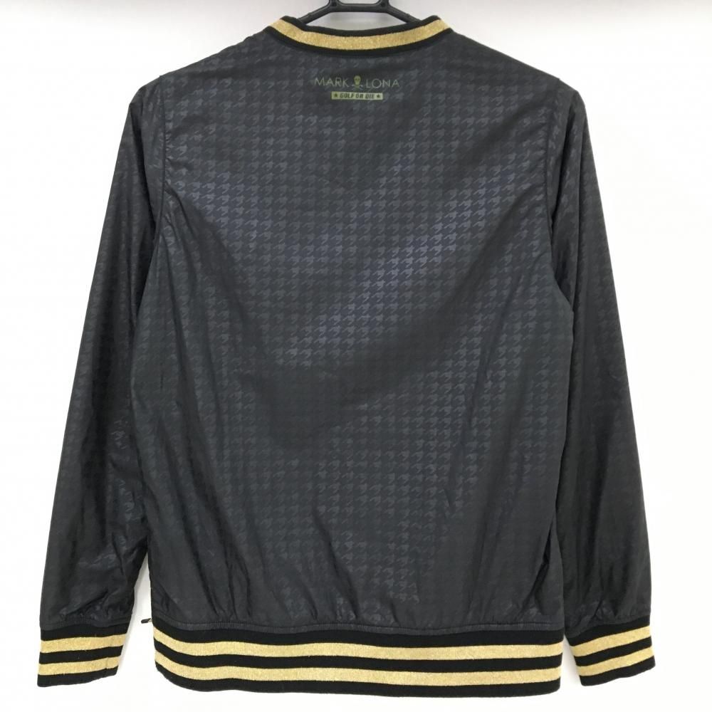 マークアンドロナ スニード 黒×ゴールド 千鳥格子地模様 裏起毛 ブルゾン レディース S ゴルフウェア MARK&LONA