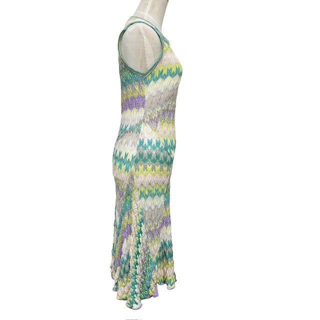 イタリア製 MISSONI レイヤード ノースリーブ ニット ワンピース 中古 ミッソーニ MISSONI ノースリーブ ニット ワンピース