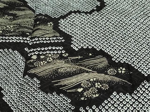 平和屋着物○訪問着 刺繍 絞り 道長宝尽くし草花文 黒地 金彩 正絹 逸品