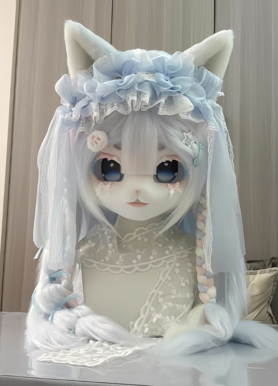 着ぐるみヘッド kigurumi NO.156 猫 青 水色 ファースーツ 全頭ヘッド ケモノ マスク ぬいぐるみ コスプレ コスチューム 一点物
