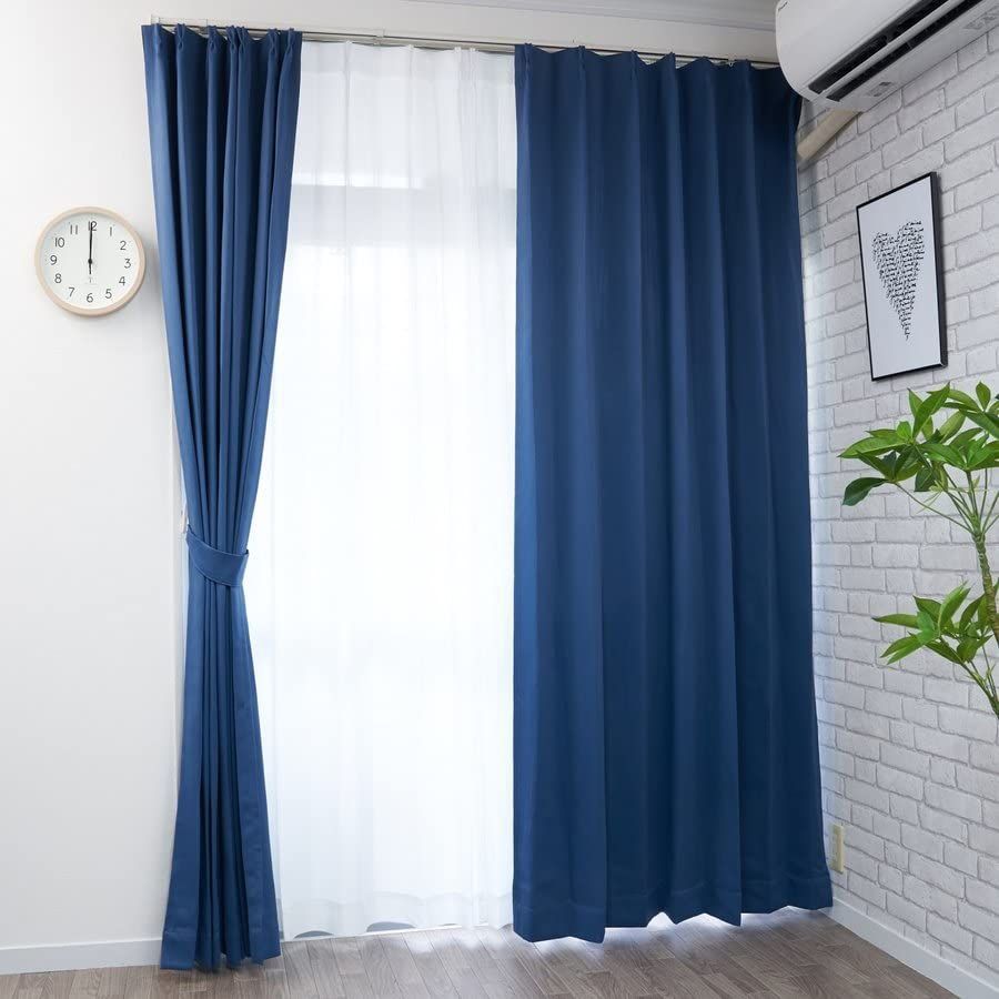 ネイビー_幅100x丈178cm 2枚組 curtain-fabfun カーテン 1級 遮光 178cm丈 4枚組 断熱 保温 節電対策 洗える 省エネ 形状記憶 4枚セット [幅100x丈178(176)cm 4枚組 ネイビー ME628]
