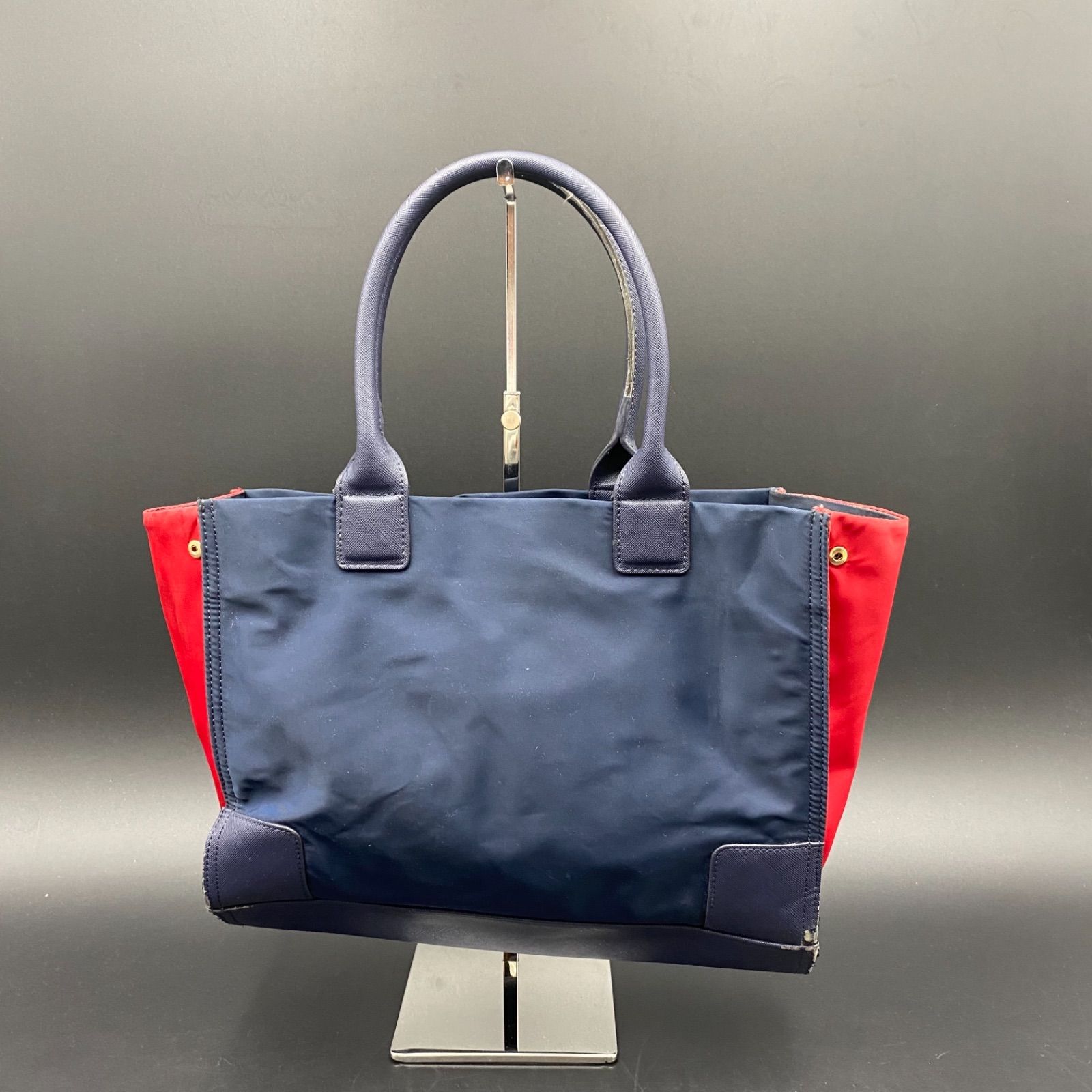 34 TORYBURCH トリーバーチ ナイロン トートバッグ ネイビー×レッド