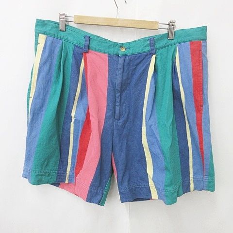 ノーティカ NAUTICA ハーフパンツ ストライプ 古着 ヴィンテージ カラフル グリーン ブルー ピンク イエロー レッド 緑 青 黄 赤 40 FF