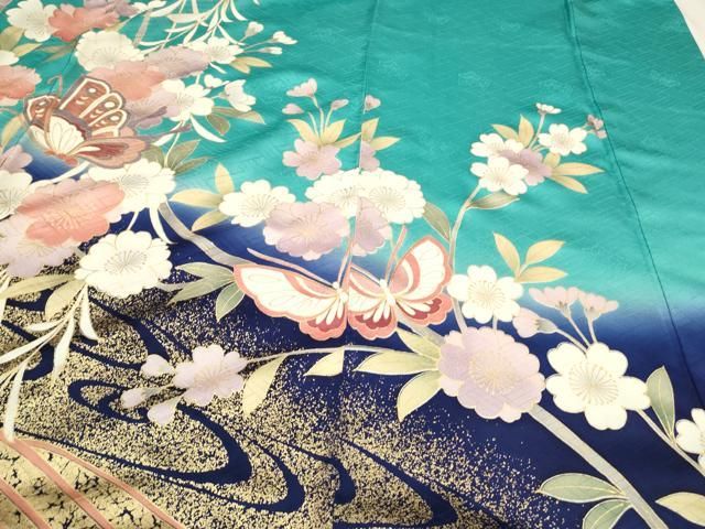 平和屋着物○豪華振袖 花蝶文 暈し染め 金銀彩 正絹 逸品