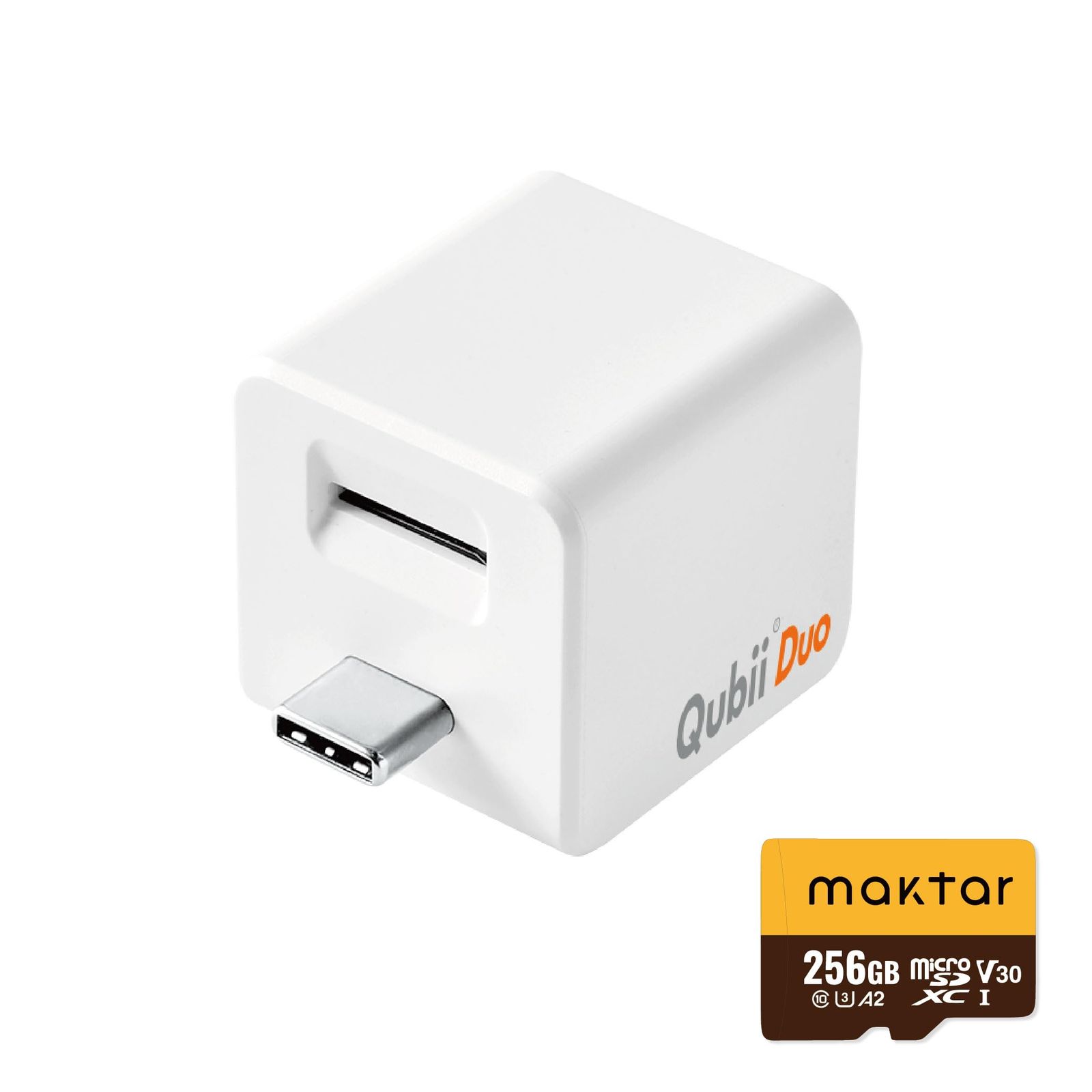 Maktar Qubii Duo USB Type C ホワイト microSD 256GB付 充電しながら自動バックアップ SDロック機能搭載 iphone usbメモリ ipad 容量不足解消 データ 移行 SDカードリーダー 機種変更 MFi認証