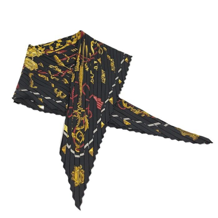 HERMES プリーツスカーフ 黒・多色 HERMES プリーツスカーフ マルチカラー ブラック系 シルク100