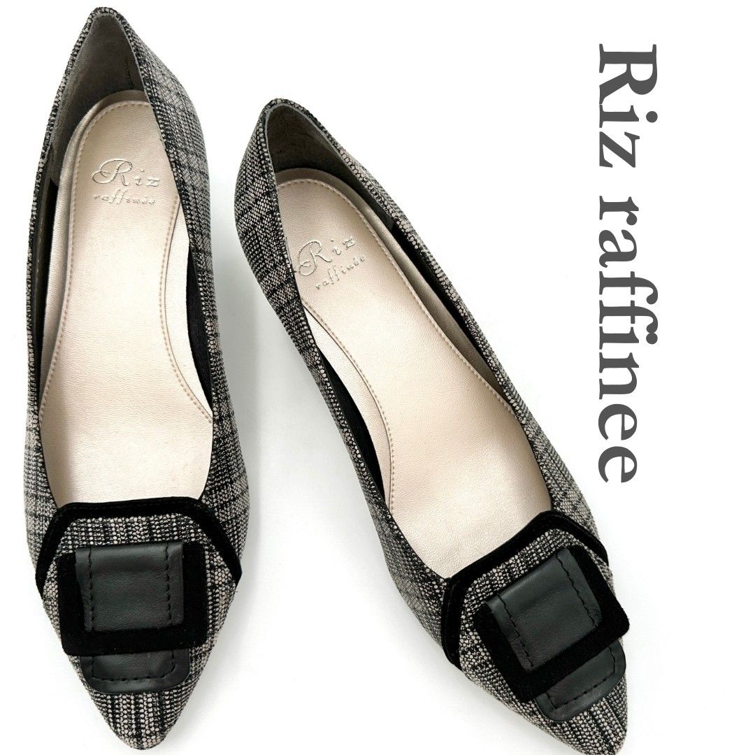 Riz raffinee パンプス バックル チェック柄 ブラック 916T