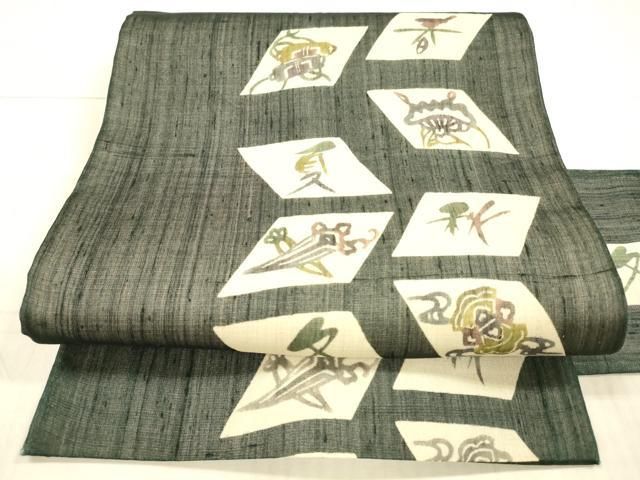 平和屋着物＊夏物 九寸名古屋帯 型染 宝尽くし文 春夏秋冬 正絹 DAAX8964cm