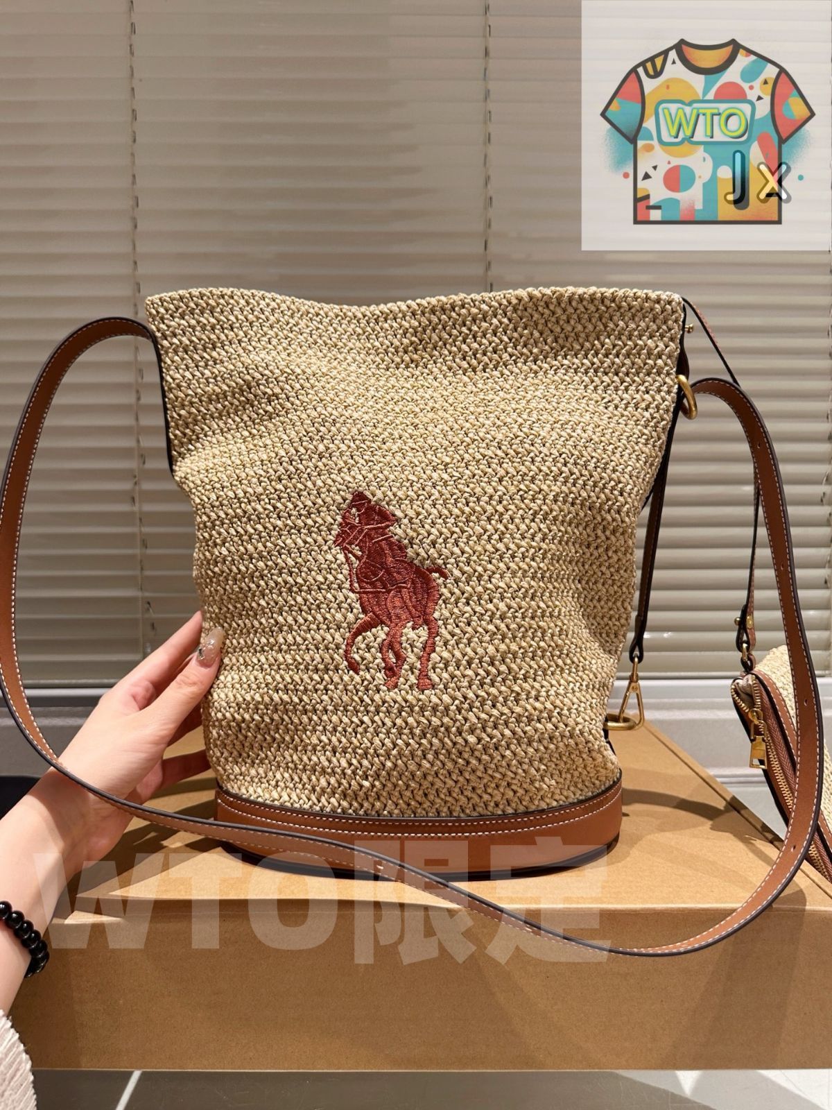 【新品未使用】Lauren Ralph Lauren ラフィアバッグ Polo by Ralph Lauren ラフィアショルダーバッグ ネイビー